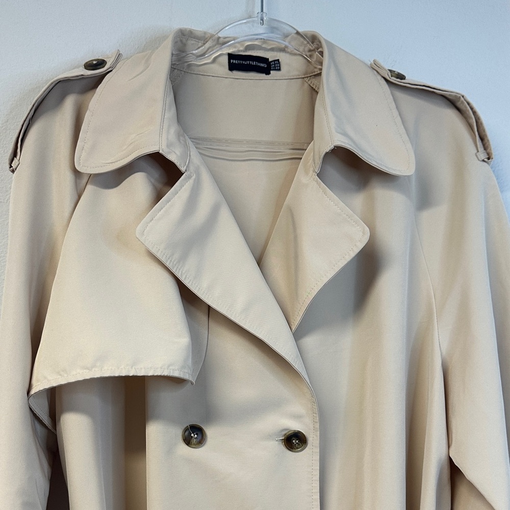 PrettyLittleThing Stone Woven Oversized Trench Coat Women's Size XL - Picture 6 of 13